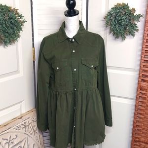 Army Green Distressed Tunic / Dress Size Large